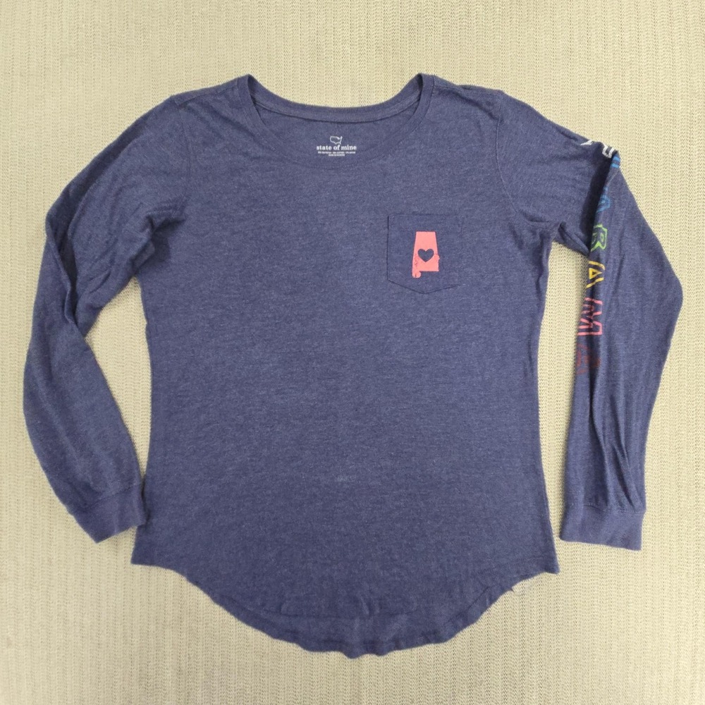 State Of Mine Shirt Womens Medium Blue Alabama Rainbow Graphic Long Sleeve Tee